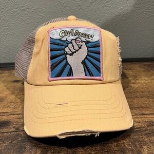 Girl Power Trucker Patch Hat Strapback Adjustable Mesh Yellow Mom Cap